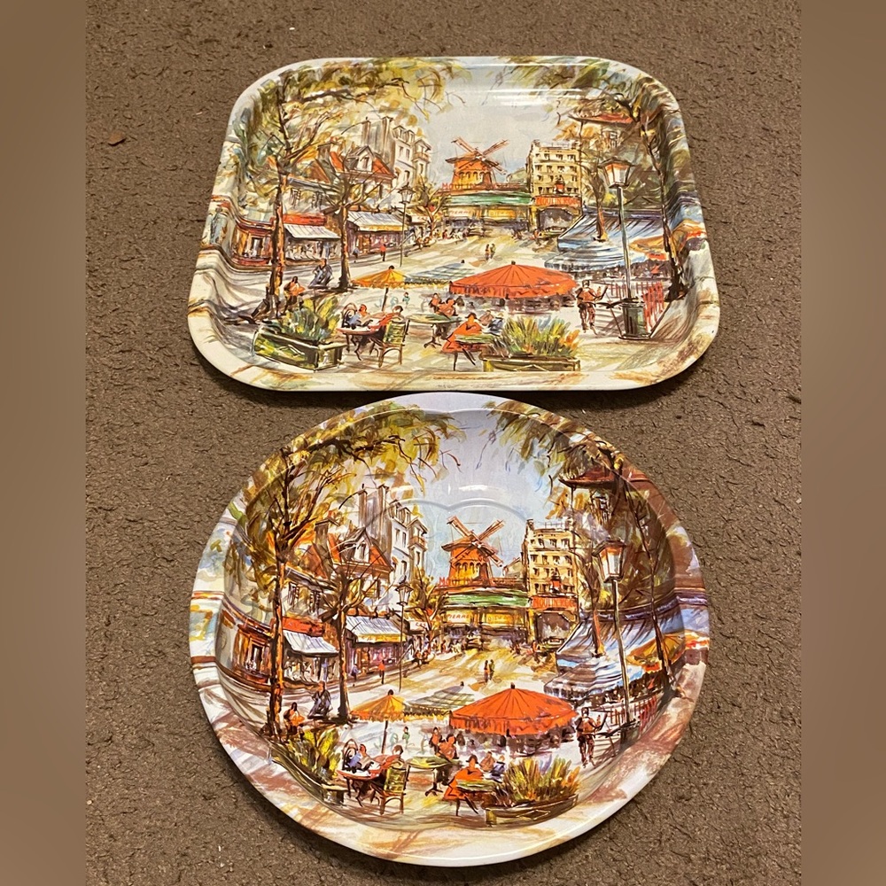 Vintage 1970s Daher Moulin Rouge 10” Bowl and 13” Tray‎ Set Made In England